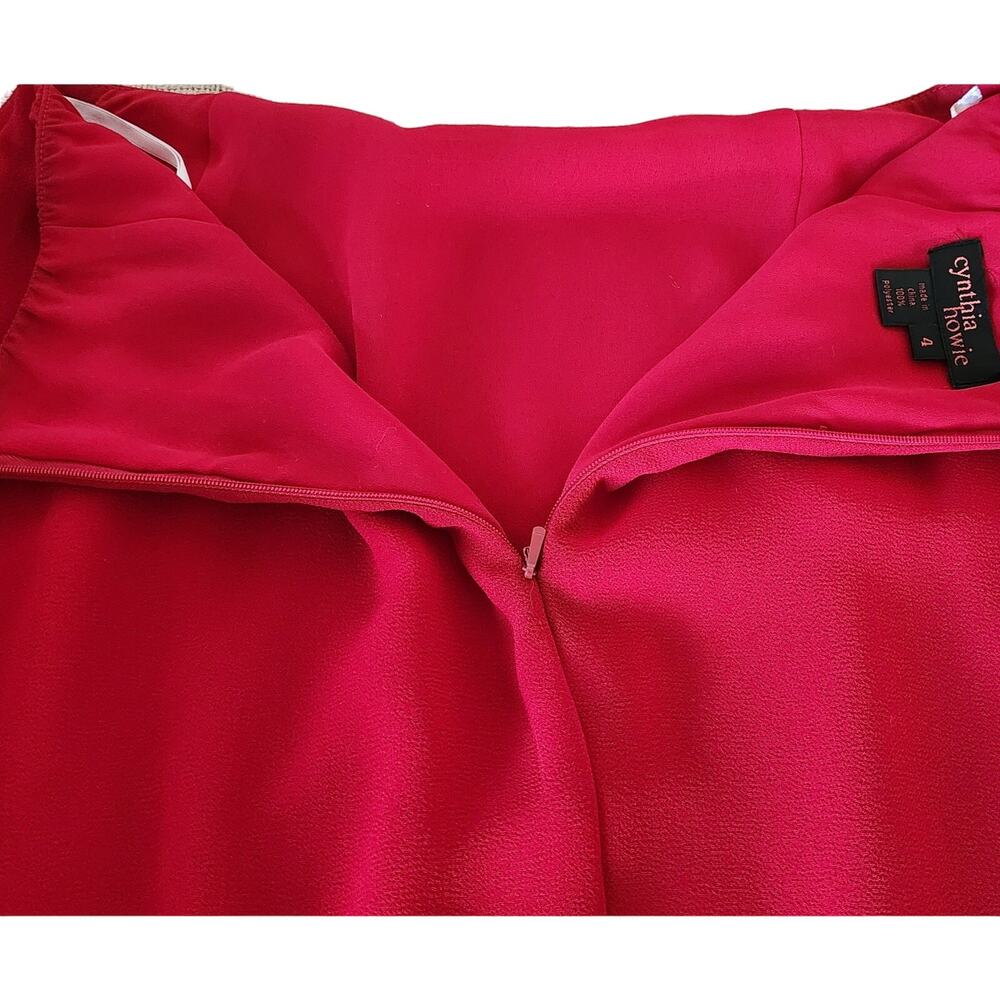 Cynthia Howie VTG Ruffeld Flutter Short Sleeve Red Dress Side Zip Womens Size 4 - Picture 15 of 16